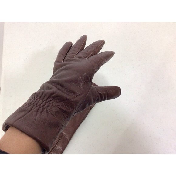 Fownes Brown Leather Driving Gloves Lined Womens Small - Picture 3 of 5